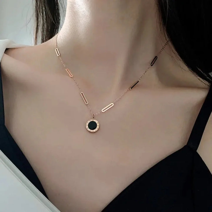 Goltique necklace styled on a model