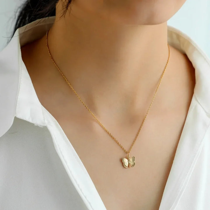 Gold-tone butterfly pendant necklace for women